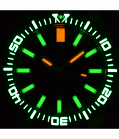 DAYNIGHT PATRIOT BLACK CERAMIC BEZEL - GREEN DIAL - GREEN/ORANGE TUBES BRACELET