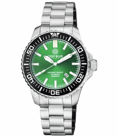 DAYNIGHT PATRIOT BLACK CERAMIC BEZEL - GREEN DIAL - GREEN/ORANGE TUBES BRACELET