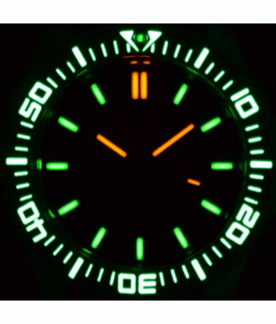 DAYNIGHT DIVER BLACK CERAMIC BEZEL - YELLOW SUNRAY DIAL - GREEN/ORANGE CYLINDRICAL TUBES STRAP
