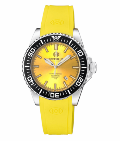 DAYNIGHT DIVER BLACK CERAMIC BEZEL - YELLOW SUNRAY DIAL - GREEN/ORANGE CYLINDRICAL TUBES STRAP