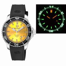 DAYNIGHT DIVER BLACK CERAMIC BEZEL - YELLOW SUNRAY DIAL - GREEN/ORANGE CYLINDRICAL TUBES STRAP
