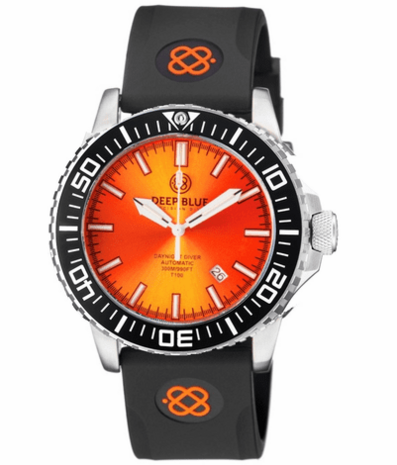 DAYNIGHT DIVER BLACK CERAMIC BEZEL - ORANGE SUNRAY DIAL - BLUE/YELLOW CYLINDRICAL TUBES STRAP