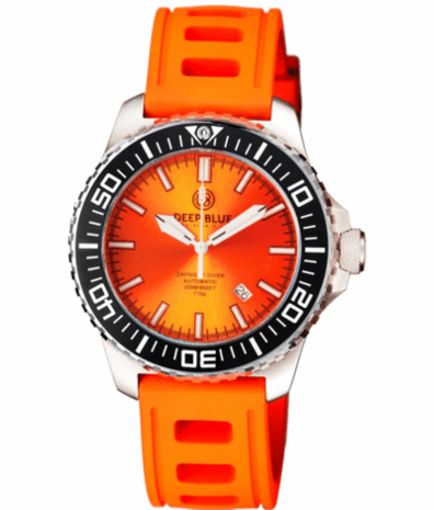 DAYNIGHT DIVER BLACK CERAMIC BEZEL - ORANGE SUNRAY DIAL - BLUE/YELLOW CYLINDRICAL TUBES STRAP