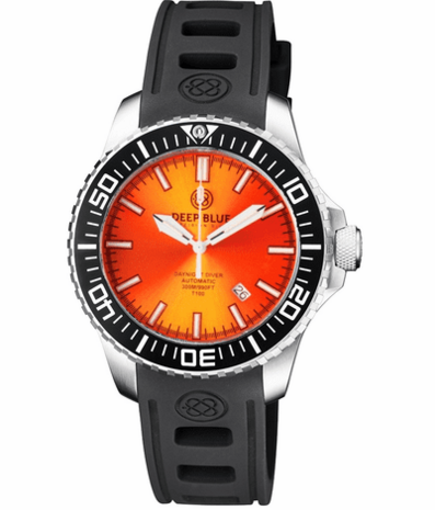 DAYNIGHT DIVER BLACK CERAMIC BEZEL - ORANGE SUNRAY DIAL - BLUE/YELLOW CYLINDRICAL TUBES STRAP