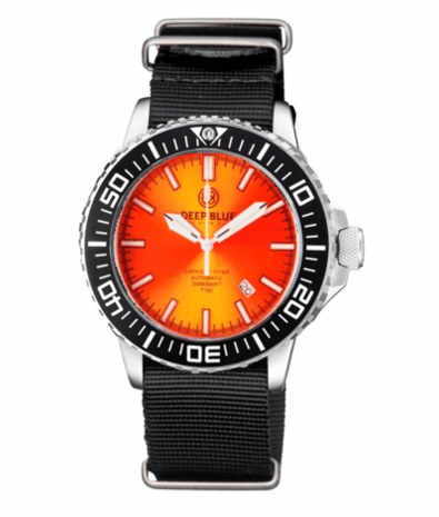 DAYNIGHT DIVER BLACK CERAMIC BEZEL - ORANGE SUNRAY DIAL - BLUE/YELLOW CYLINDRICAL TUBES STRAP