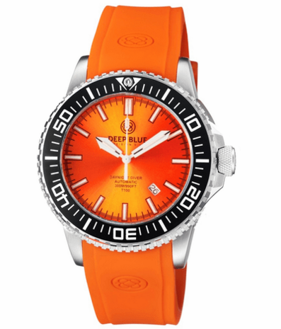DAYNIGHT DIVER BLACK CERAMIC BEZEL - ORANGE SUNRAY DIAL - BLUE/YELLOW CYLINDRICAL TUBES STRAP