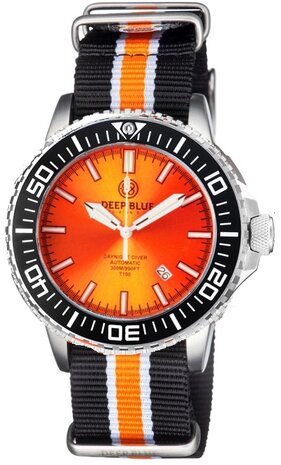 DAYNIGHT DIVER BLACK CERAMIC BEZEL - ORANGE SUNRAY DIAL - BLUE/YELLOW CYLINDRICAL TUBES STRAP