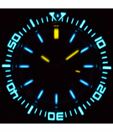 DAYNIGHT DIVER BLACK CERAMIC BEZEL - ORANGE SUNRAY DIAL - BLUE/YELLOW CYLINDRICAL TUBES STRAP