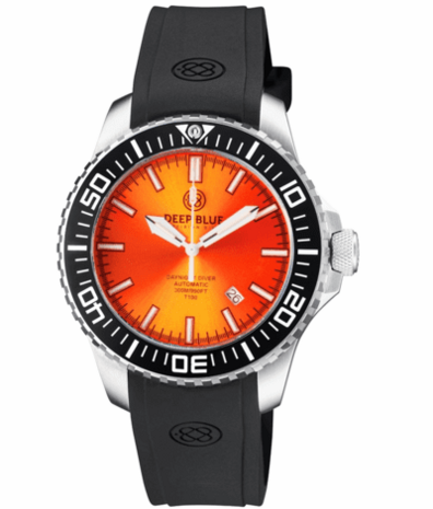 DAYNIGHT DIVER BLACK CERAMIC BEZEL - ORANGE SUNRAY DIAL - BLUE/YELLOW CYLINDRICAL TUBES STRAP