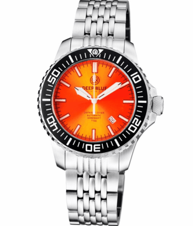 DAYNIGHT DIVER BLACK CERAMIC BEZEL - ORANGE SUNRAY DIAL - BLUE/YELLOW CYLINDRICAL TUBES STRAP