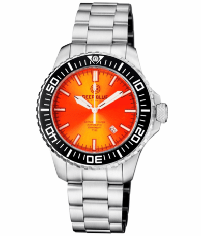 DAYNIGHT DIVER BLACK CERAMIC BEZEL - ORANGE SUNRAY DIAL - BLUE/YELLOW CYLINDRICAL TUBES STRAP