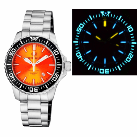 DAYNIGHT DIVER BLACK CERAMIC BEZEL - ORANGE SUNRAY DIAL - BLUE/YELLOW CYLINDRICAL TUBES STRAP