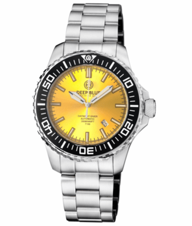 DAYNIGHT DIVER BLACK CERAMIC BEZEL - YELLOW SUNRAY DIAL - GREEN/ORANGE CYLINDRICAL TUBES BRACELET