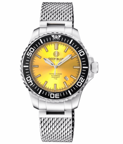 DAYNIGHT DIVER BLACK CERAMIC BEZEL - YELLOW SUNRAY DIAL - GREEN/ORANGE CYLINDRICAL TUBES BRACELET