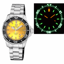 DAYNIGHT DIVER BLACK CERAMIC BEZEL - YELLOW SUNRAY DIAL - GREEN/ORANGE CYLINDRICAL TUBES BRACELET