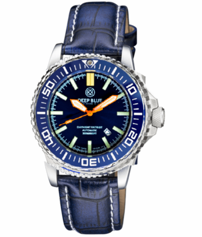 DAYNIGHT PATRIOT DARK BLUE CERAMIC BEZEL - DARK BLUE DIAL - ORANGE HANDS - GREEN ORANGE TUBES STRAP