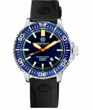 DAYNIGHT PATRIOT DARK BLUE CERAMIC BEZEL - DARK BLUE DIAL - ORANGE HANDS - GREEN ORANGE TUBES STRAP