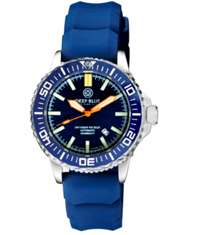 DAYNIGHT PATRIOT DARK BLUE CERAMIC BEZEL - DARK BLUE DIAL - ORANGE HANDS - GREEN ORANGE TUBES STRAP