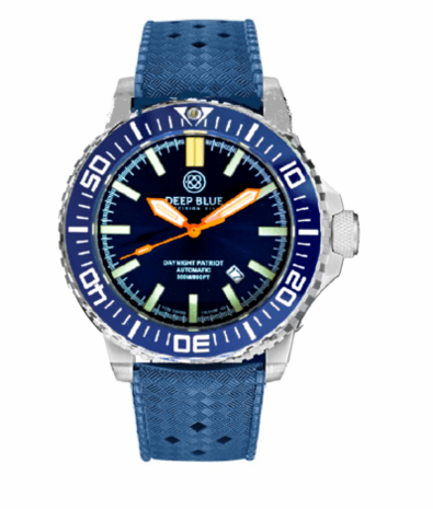 DAYNIGHT PATRIOT DARK BLUE CERAMIC BEZEL - DARK BLUE DIAL - ORANGE HANDS - GREEN ORANGE TUBES STRAP