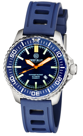 DAYNIGHT PATRIOT DARK BLUE CERAMIC BEZEL - DARK BLUE DIAL - ORANGE HANDS - GREEN ORANGE TUBES STRAP