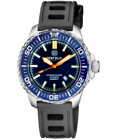 DAYNIGHT PATRIOT DARK BLUE CERAMIC BEZEL - DARK BLUE DIAL - ORANGE HANDS - GREEN ORANGE TUBES STRAP