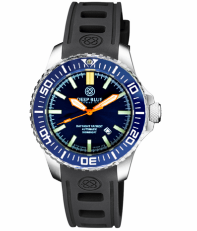 DAYNIGHT PATRIOT DARK BLUE CERAMIC BEZEL - DARK BLUE DIAL - ORANGE HANDS - GREEN ORANGE TUBES STRAP