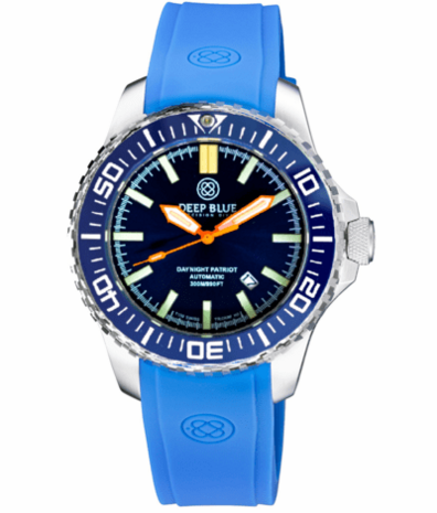 DAYNIGHT PATRIOT DARK BLUE CERAMIC BEZEL - DARK BLUE DIAL - ORANGE HANDS - GREEN ORANGE TUBES STRAP