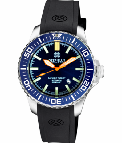 DAYNIGHT PATRIOT DARK BLUE CERAMIC BEZEL - DARK BLUE DIAL - ORANGE HANDS - GREEN ORANGE TUBES STRAP