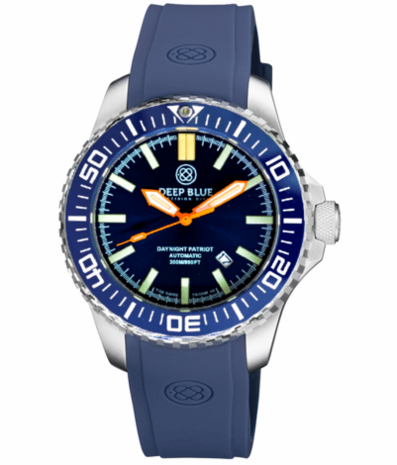 DAYNIGHT PATRIOT DARK BLUE CERAMIC BEZEL - DARK BLUE DIAL - ORANGE HANDS - GREEN ORANGE TUBES STRAP