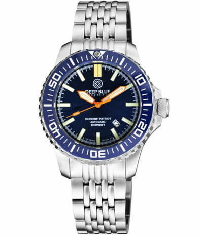 DAYNIGHT PATRIOT DARK BLUE CERAMIC BEZEL - DARK BLUE DIAL - ORANGE HANDS - GREEN ORANGE TUBES STRAP