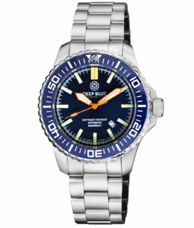 DAYNIGHT PATRIOT DARK BLUE CERAMIC BEZEL - DARK BLUE DIAL - ORANGE HANDS - GREEN ORANGE TUBES STRAP