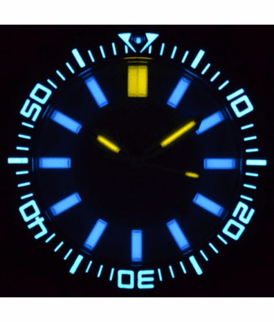 DAYNIGHT PATRIOT DARK BLUE CERAMIC BEZEL - DARK BLUE DIAL - ORANGE HANDS - GREEN ORANGE TUBES STRAP