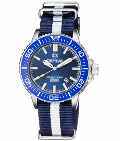 DAYNIGHT PATRIOT DARK BLUE CERAMIC BEZEL - DARK BLUE DIAL - BLUE/YELLOW TUBES STRAP