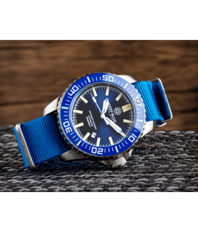 DAYNIGHT PATRIOT LIGHT BLUE CERAMIC BEZEL - DARK BLUE DIAL - BLUE/YELLOW TUBES STRAP