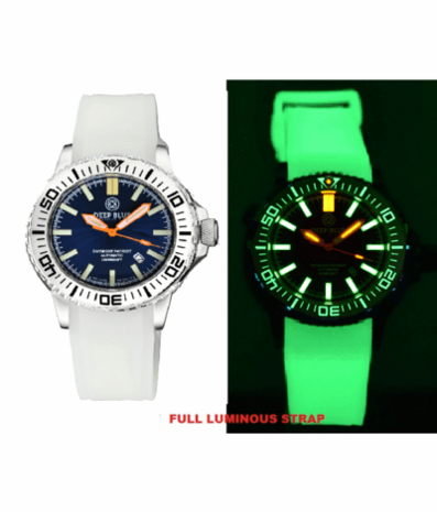 DAYNIGHT PATRIOT WHITE CERAMIC BEZEL - DARK BLUE DIAL - ORANGE HANDS - GREEN/ORANGE TUBES STRAP