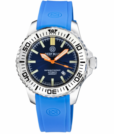DAYNIGHT PATRIOT WHITE CERAMIC BEZEL - DARK BLUE DIAL - ORANGE HANDS - GREEN/ORANGE TUBES STRAP