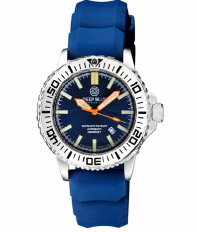 DAYNIGHT PATRIOT WHITE CERAMIC BEZEL - DARK BLUE DIAL - ORANGE HANDS - GREEN/ORANGE TUBES STRAP