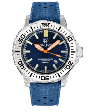 DAYNIGHT PATRIOT WHITE CERAMIC BEZEL - DARK BLUE DIAL - ORANGE HANDS - GREEN/ORANGE TUBES STRAP