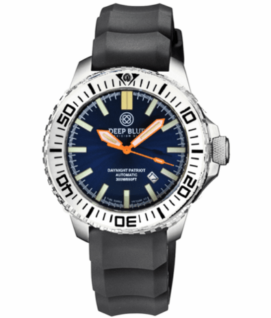 DAYNIGHT PATRIOT WHITE CERAMIC BEZEL - DARK BLUE DIAL - ORANGE HANDS - GREEN/ORANGE TUBES STRAP