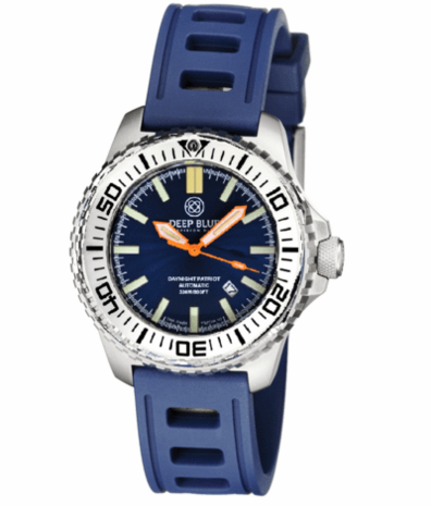 DAYNIGHT PATRIOT WHITE CERAMIC BEZEL - DARK BLUE DIAL - ORANGE HANDS - GREEN/ORANGE TUBES STRAP
