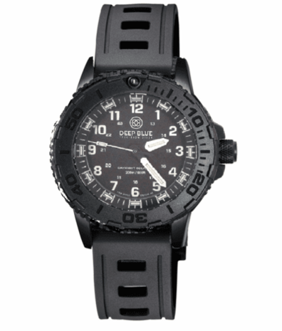 DAYNIGHT 43MM DIVER SOLAR POWERED PC TRITIUM WATCH- STEALTH BEZEL - WHITE NUMBERS WHITE HANDS 3 COLOR TRITIUM TUBES – STRAP