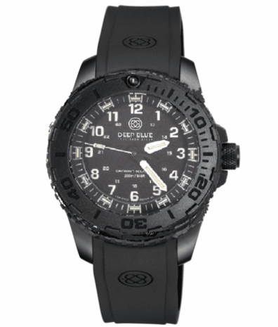 DAYNIGHT 43MM DIVER SOLAR POWERED PC TRITIUM WATCH- STEALTH BEZEL - WHITE NUMBERS WHITE HANDS 3 COLOR TRITIUM TUBES – STRAP