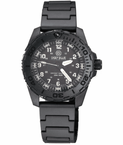 DAYNIGHT 43MM DIVER SOLAR POWERED PC TRITIUM WATCH- STEALTH BEZEL - WHITE NUMBERS WHITE HANDS 3 COLOR TRITIUM TUBES – STRAP