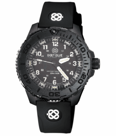 DAYNIGHT 43MM DIVER SOLAR POWERED PC TRITIUM WATCH- STEALTH BEZEL - WHITE NUMBERS WHITE HANDS 3 COLOR TRITIUM TUBES – STRAP