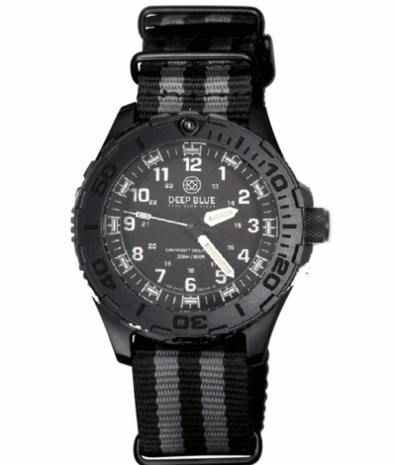 DAYNIGHT 43MM DIVER SOLAR POWERED PC TRITIUM WATCH- STEALTH BEZEL - WHITE NUMBERS WHITE HANDS 3 COLOR TRITIUM TUBES – STRAP