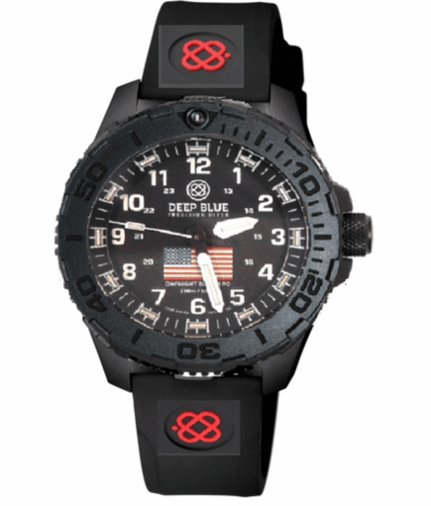 DAYNIGHT 43MM DIVER SOLAR POWERED PC USA TRITIUM WATCH - STEALTH BEZEL WHITE NUMBERS USA FLAG 3 COLOR TRITIUM TUBES – STRAP