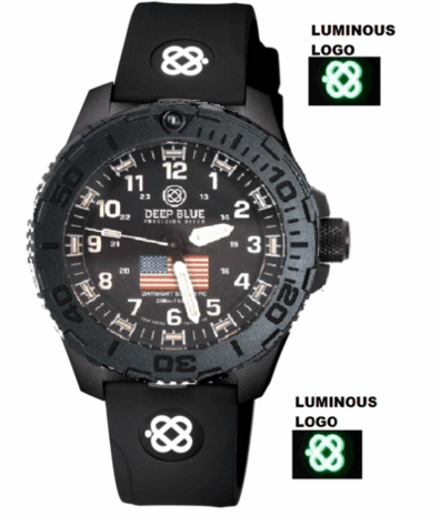 DAYNIGHT 43MM DIVER SOLAR POWERED PC USA TRITIUM WATCH - STEALTH BEZEL WHITE NUMBERS USA FLAG 3 COLOR TRITIUM TUBES – STRAP