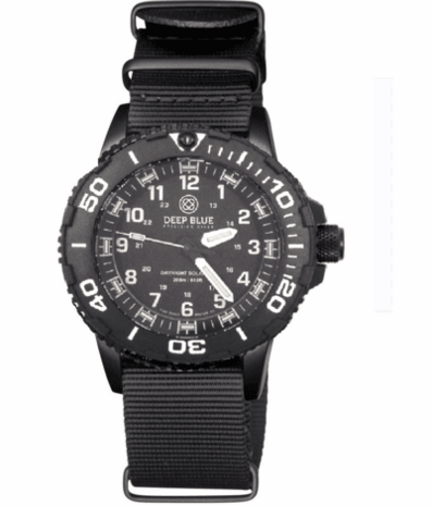 DAYNIGHT 43MM DIVER SOLAR POWERED PC TRITIUM WATCH- BLACK/WHITE BEZEL - WHITE NUMBERS 3 COLOR TRITIUM TUBES – STRAP