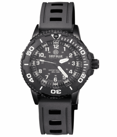 DAYNIGHT 43MM DIVER SOLAR POWERED PC TRITIUM WATCH- BLACK/WHITE BEZEL - WHITE NUMBERS 3 COLOR TRITIUM TUBES – STRAP
