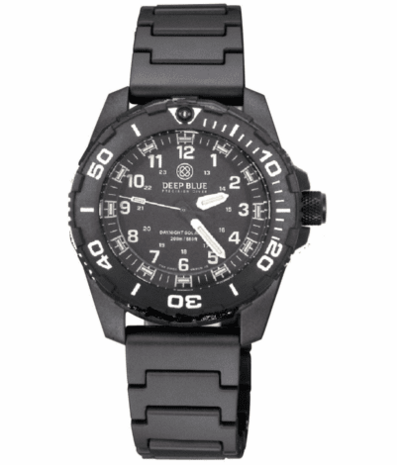 DAYNIGHT 43MM DIVER SOLAR POWERED PC TRITIUM WATCH- BLACK/WHITE BEZEL - WHITE NUMBERS 3 COLOR TRITIUM TUBES – STRAP